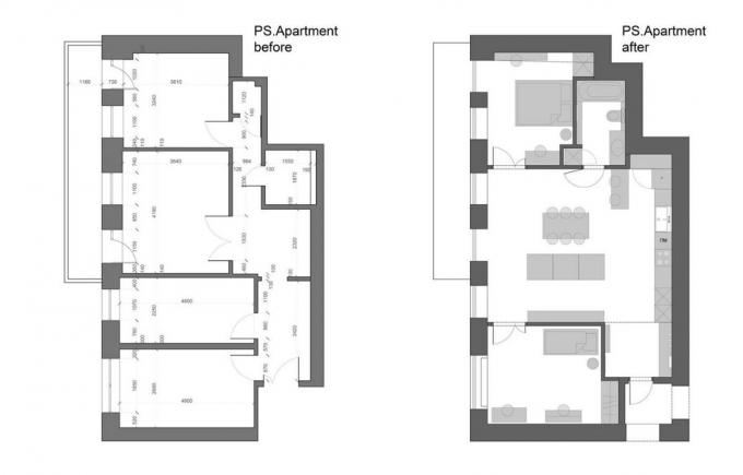 De edad treshki 67 m² en un moderno apartamento de dos dormitorios