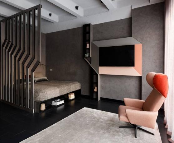 Un elegante apartamento de 40 metros cuadrados en un edificio nuevo para un soltero