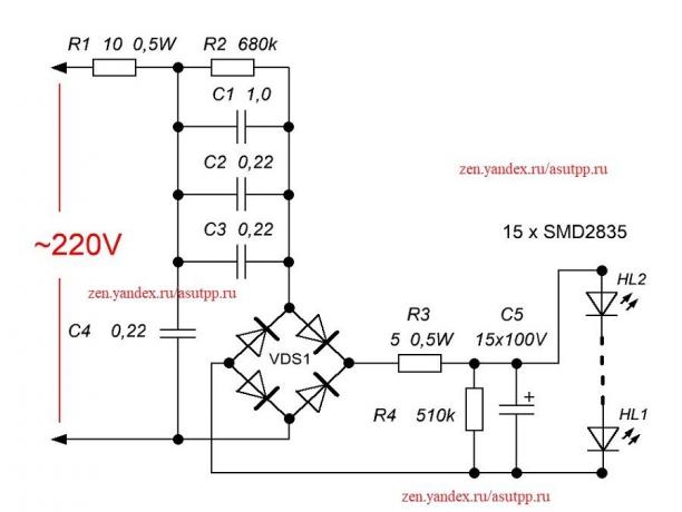 Diagrama de un simple LED controlador de la lámpara