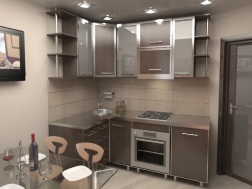 Una cocina pequeña en una cocina espaciosa, además del hecho de que el comedor y la sala de estar serán más cómodos