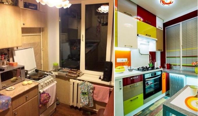 Antes y después: Un brillante transformación de la cocina en el "Kruschev", un área de 6 metros cuadrados. m