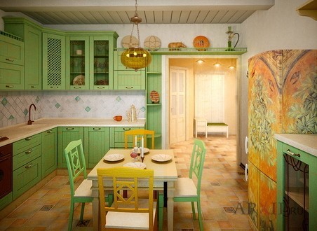 Interior de cocina de estilo griego