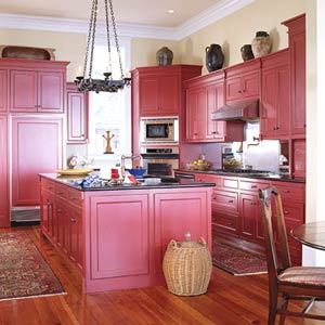 Cocina inusual en colores rosa intenso.