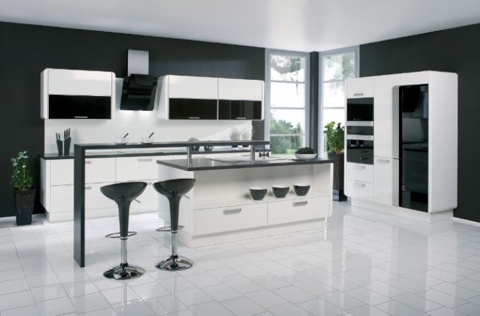Minimalismo moderno clásico - cocina de esquina en blanco y negro