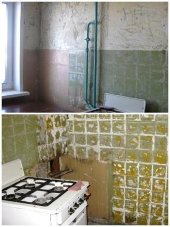 Para empezar, realizado todos los muebles y limpiar las paredes de los azulejos antiguos y fondos de pantalla. | Foto: youtube.com.