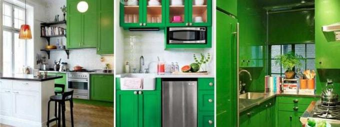Una cocina de ensaladas en el interior, como cualquier otra, se verá apropiada solo con el uso correcto de tonos y combinaciones de colores.