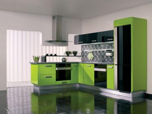 Una combinación aceptable de electrodomésticos negros y auriculares verde claro en estilo Art Nouveau.
