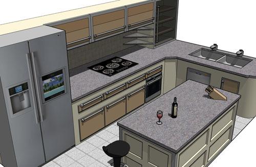 Una isla de cocina en una cocina pequeña se ve bien, pero oculta significativamente el espacio