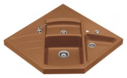 Fregadero de granito de superficie, 3 senos, ala, dimensiones 90x90 cm.