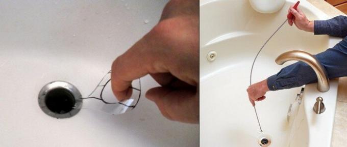 Utilice una espiral, así como el cable para la limpieza de artículos sanitarios (foto de la derecha).
