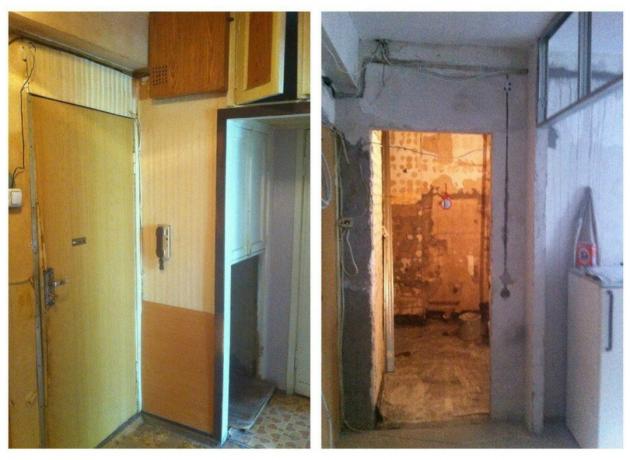 Dvushka 52 m² mató "Stalin": antes y después de las fotos