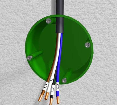 Fig. 1: 1 alambre de alimentación y de 3 hilos a una lámpara de araña